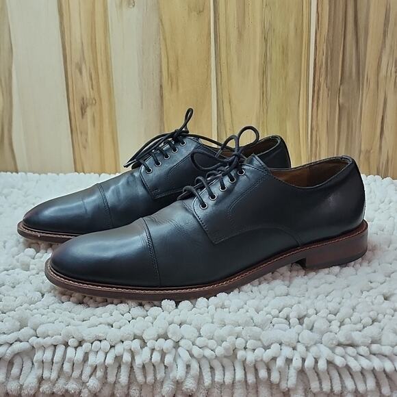 BLAKE MCKAY BLACK LEATHER CAP TOE BOX OXFORDS MENS SIZE 10.5 IN VGUC 🔥 - Picture 1 of 16